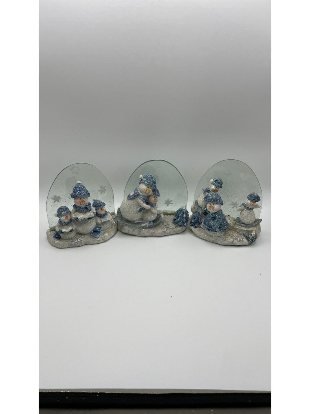 K Collection Snowman Family Winter Scene Trio Figurines Blue & White Sparkle